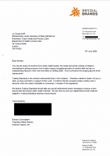 Letter from Imperial Tobacco UK to the Minister for Prevention, Public Health and Primary Care, 10 June 2020